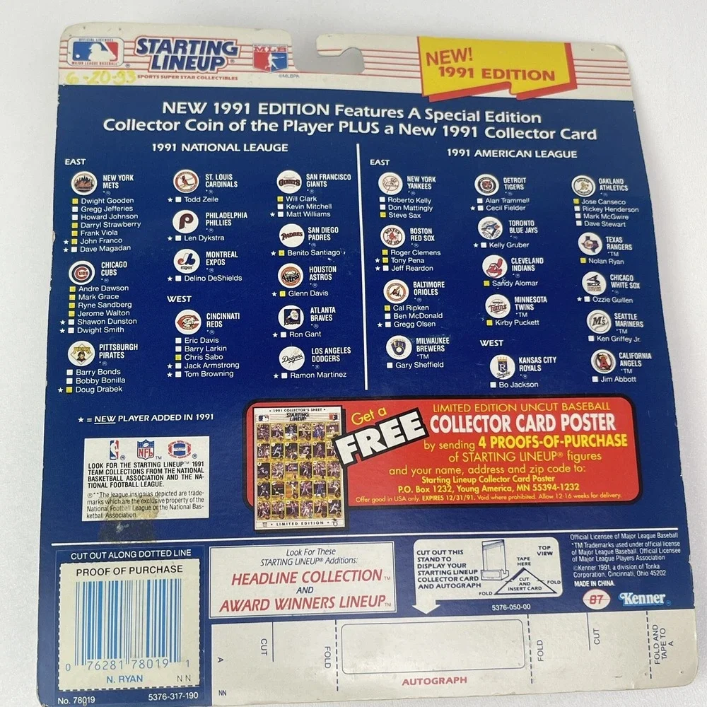 1991 Starting Lineup Nolan Ryan Special Edition Coin Card Texas Rangers MLB